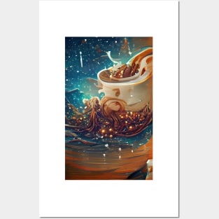 The Coffee Starry Teal ocean| starry night Posters and Art